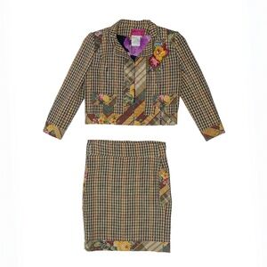 Vintage Christian Lacroix Paris Embroidered Floral Wool Jacket & Skirt Set FR 34